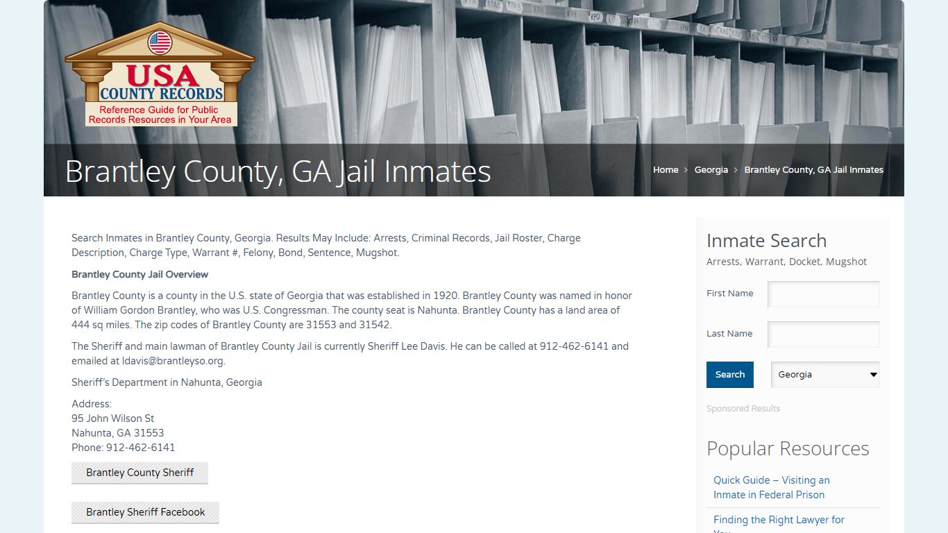 Brantley County, GA Jail Inmates | Name Search